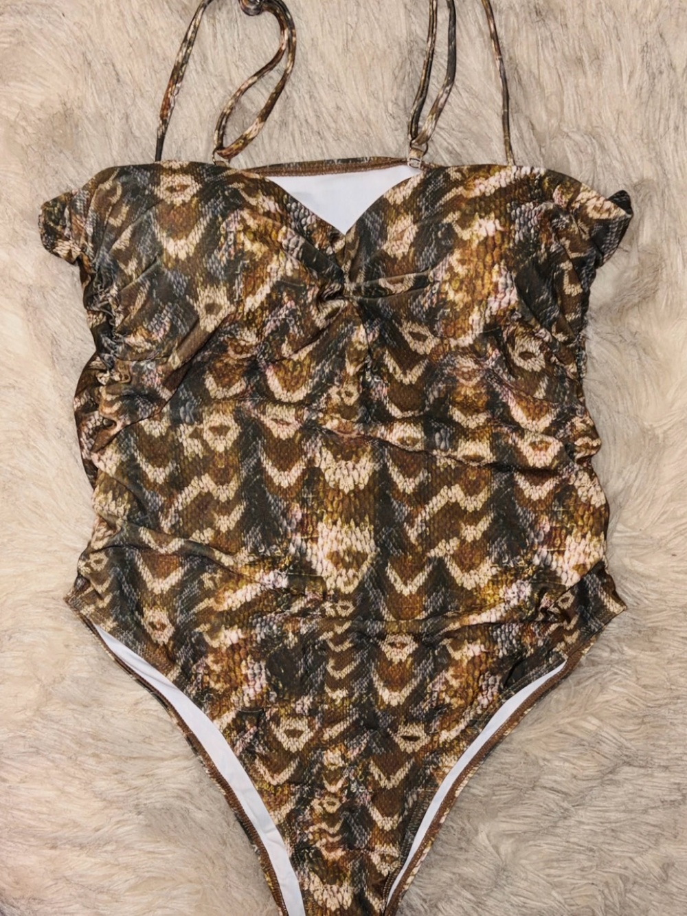 “Matte Collection” Brown Snake-Print One-Piece Swimsuit